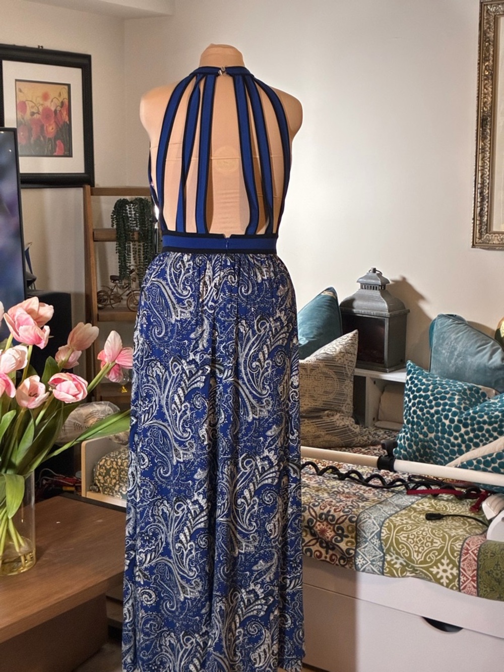 Michael Kors Blue Paisley Halter Maxi Dress - Picture 5 of 10